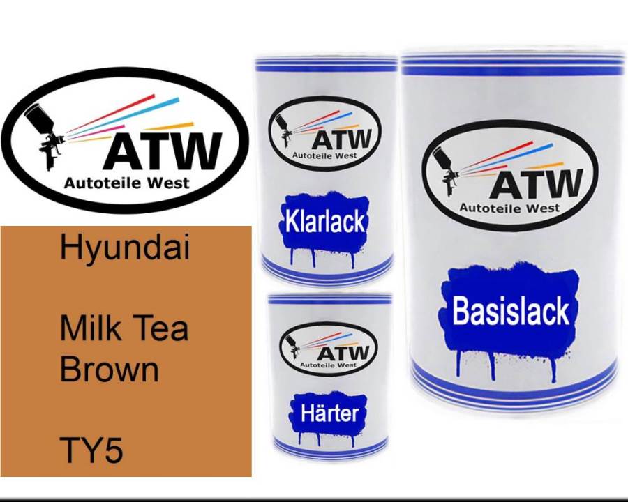 Hyundai, Milk Tea Brown, TY5: 500ml Lackdose + 500ml Klarlack + 250ml Härter - Set, von ATW Autoteile West.